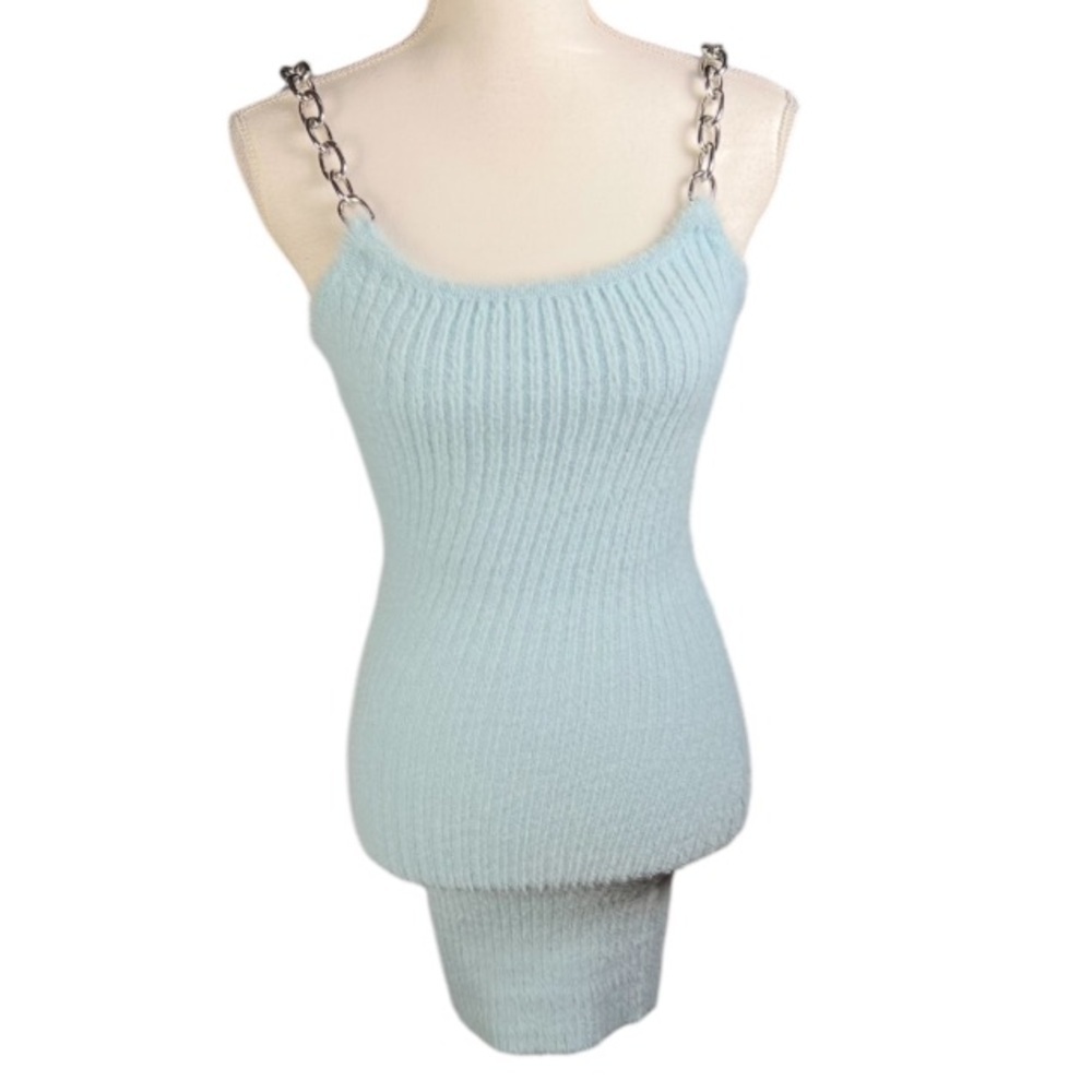 The Ragged Priest Dress Womens XS Chain Strap Fuzzy Light Blue Alternative Mini - Picture 4 of 10